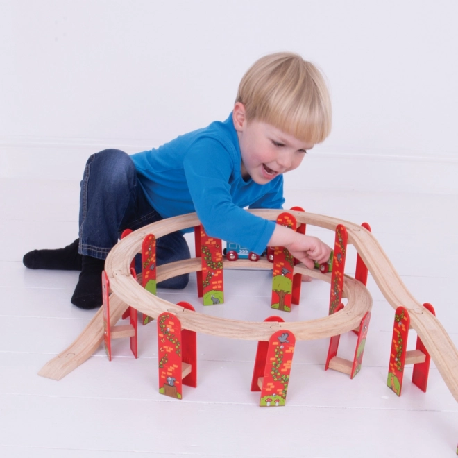 Bigjigs Rail večnivojna lesena železniška gradbena igrača