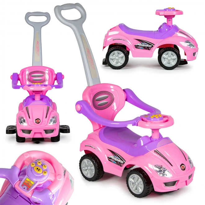 ECOTOYS poganjalec s zvoki in vodilno palico Avto roza