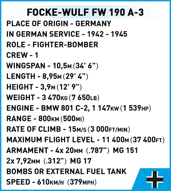 Zgradbena igrača Zgodovinska zbirka WWII Focke-Wulf FW 190 A-3 382 kock