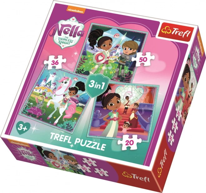 TREFL Puzzle Nella, princesa vitezov in njen svet 3v1 (20,36,50 kosov)