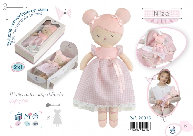 DeCuevas 20046 Plišasta punčka NIZA - 36 cm s posteljico