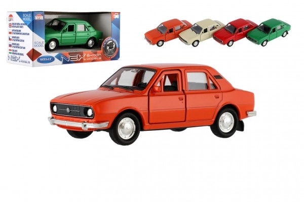 Auto Welly Škoda 105L kov/plast 11cm 1:34-39 na prosti tek 4 barve v škatli 15x7x7cm
