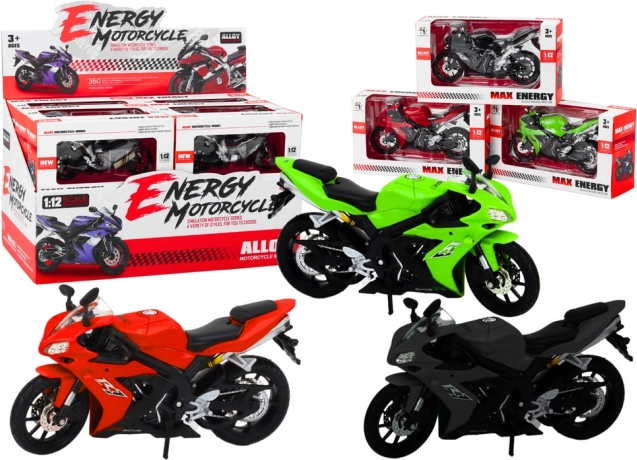 Športni motocikel 1:12 – kovinski model z usmerjevalnim krmiljenjem