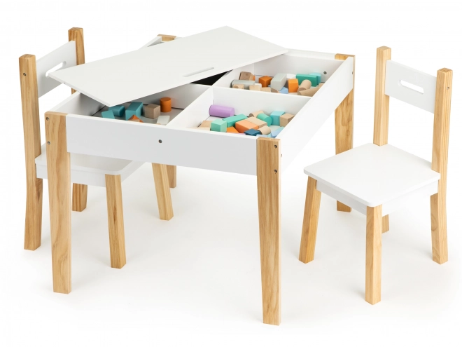 ECOTOYS Otroška lesena miza s tablo in dvema stoloma