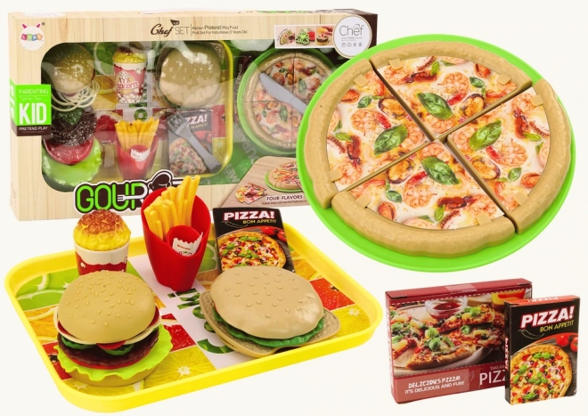 Otroški set fast food – pica, burgerji, pomfrit in pripomočki, 24 delov