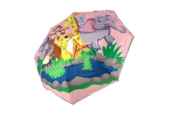 Dežnik Živali zložljiv izstrelitven blago/kovina 28cm roza v vrečki