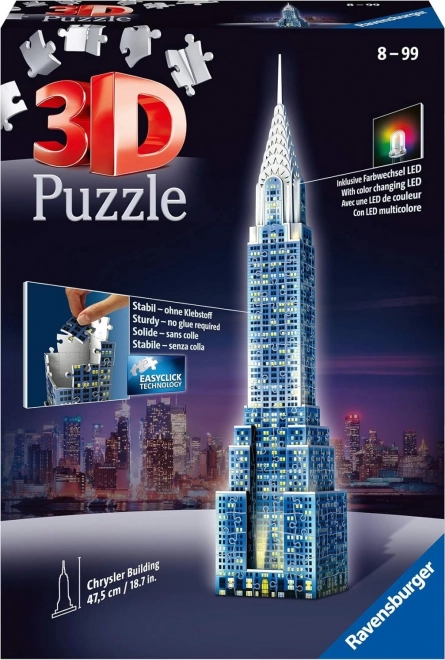 RAVENSBURGER Sijoča 3D sestavljanka Nočna izdaja Chrysler Building 216 kosov