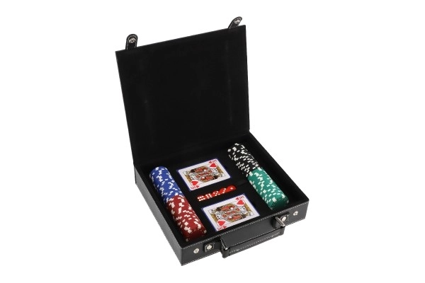 Poker set 100 kosov + karte + kocke v kovčku v škatli 28x25x8cm
