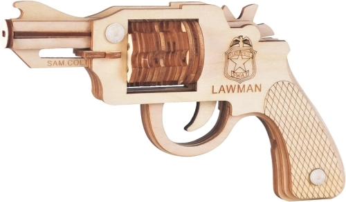 Woodcraft lesene 3D sestavljanke revolver na elastike Colt