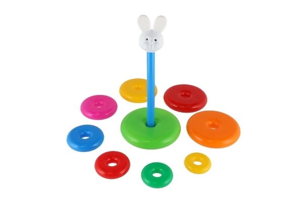 Sestavljanka piramida s plastičnimi obročki, 28 cm, 2 vrste v mrežici, 12m+