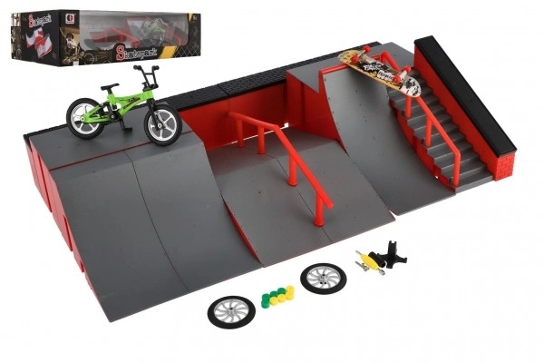 Skatepark - rampe, kolo za prste, plastični rolka za prste z dodatki 2 barvi v škatli 43x25x12cm