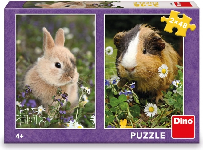 Otroški puzzle zajček in morske prašiček 2×48 kosov