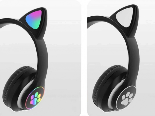 Brezžične slušalke bluetooth radio fm mp3 mačja ušesa led osvetlitev – črne