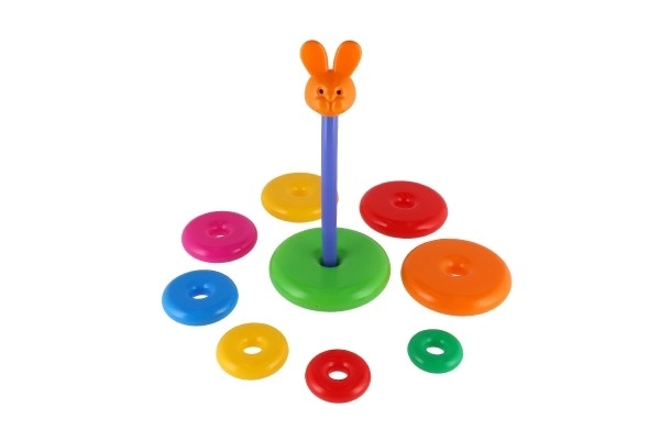 Sestavljanka piramida s plastičnimi obročki, 28 cm, 2 vrste v mrežici, 12m+