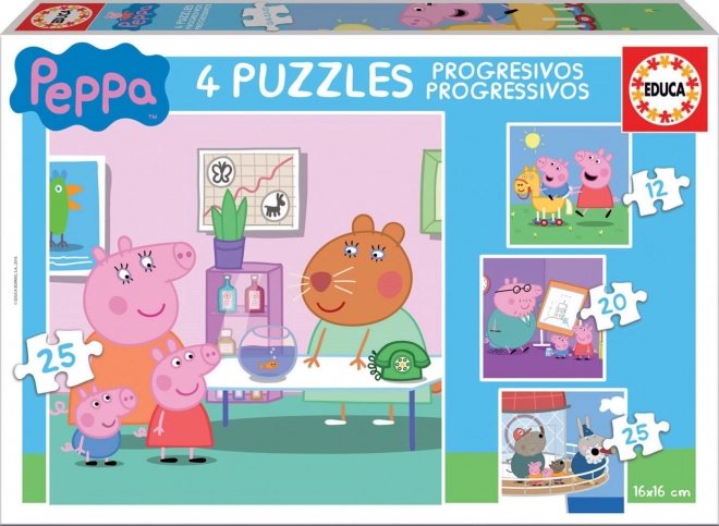 EDUCA Sestavljanka Prašiček Peppa 4v1 (12,16,20,25 kosov)