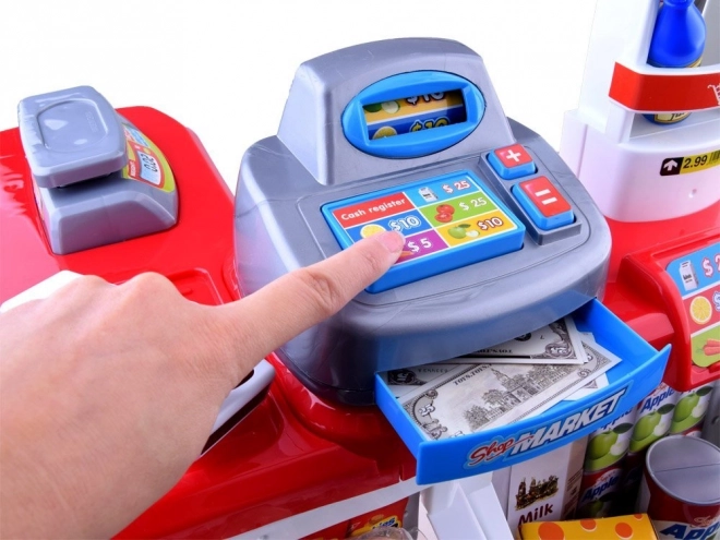 Otroški supermarket z blagajno in čitalcem