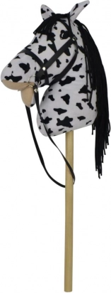 Plišasti konj na palici z zvokom, 70 cm, belo‑črn (appaloosa)
