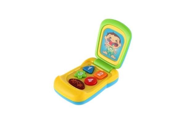 Mobilni telefon plast 14 cm na baterije z zvokom in svetlobo na kartici 11x20x5,5 cm 18m+