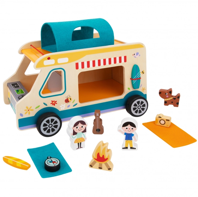 Tooky Toy leseni avtodom s figurami za kampiranje