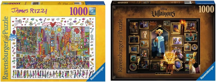 Ravensburger komplet 2× sestavljanka 1000 kosov – DISNEY VILLAINOUS: Princ Janez in JAMES RIZZI: Times Square