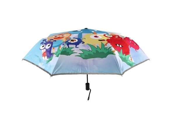Zložljivi dežnik Pošasti z vzmetnim mehanizmom, blago/kovina 28 cm moder v vrečki