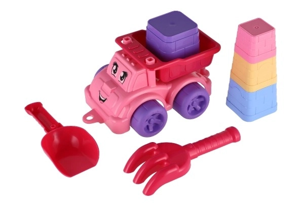 Set za pesek 6 kosov plast avto na prosti vožnji z dodatki 2 barvi v mreži 16x13x21cm 12m+