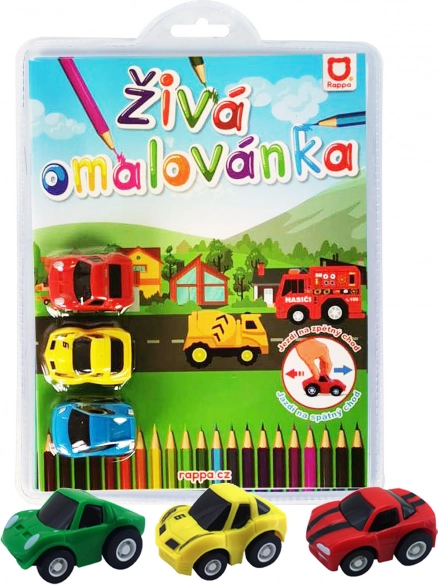 Živa pobarvanka – dirkalni avtomobili, komplet 3 avtomobilčkov na vzvratni pogon