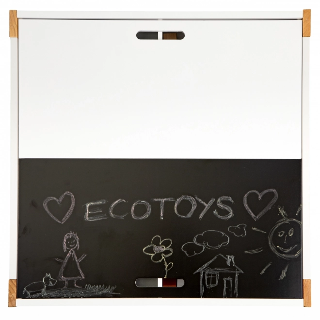 ECOTOYS Otroška lesena miza s tablo in dvema stoloma