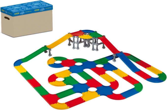 Mostovi in ceste 3D plastični gradbeni set v škatli 58 × 39 cm