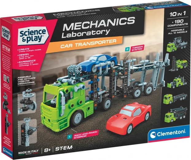 Clementoni Science & Play mehanski laboratorij – prevoznik avtomobilov 10 v 1