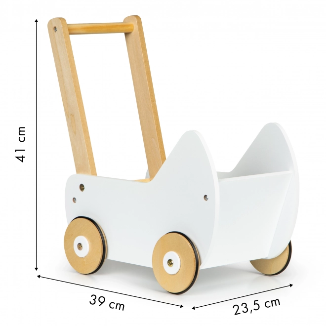 ECOTOYS Leseni voziček za lutke beli