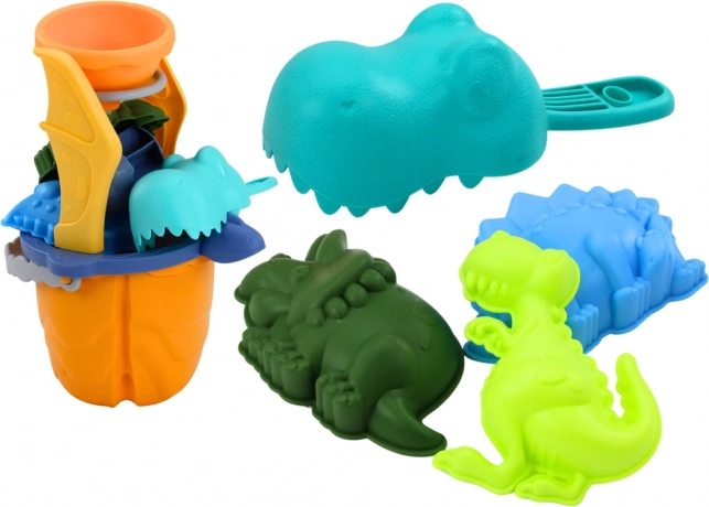 Komplet za pesek Dinozaver Lijak Mlin Modelčki Žlica 7 del.