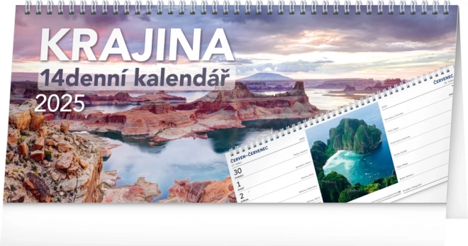 NOTIQUE Namizni koledar Pokrajina 2025 – 14-dnevni, 33 x 14,5 cm