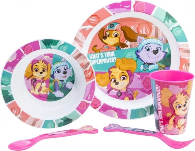Otroški jedilni set 5v1 PAW PATROL, rožnat