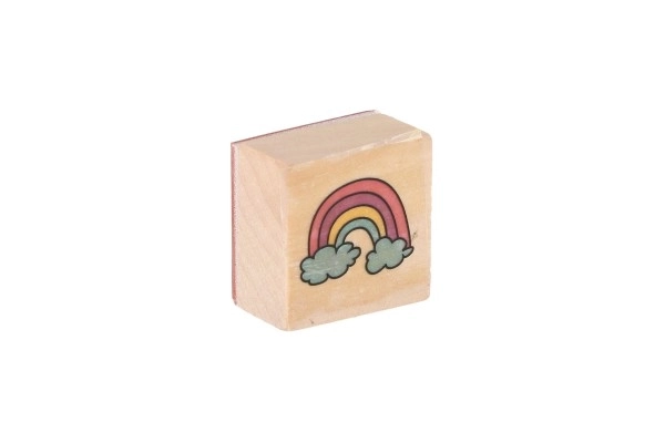 Lesena štampiljka 5+1 s blazinico samorogi 3x3cm na kartici