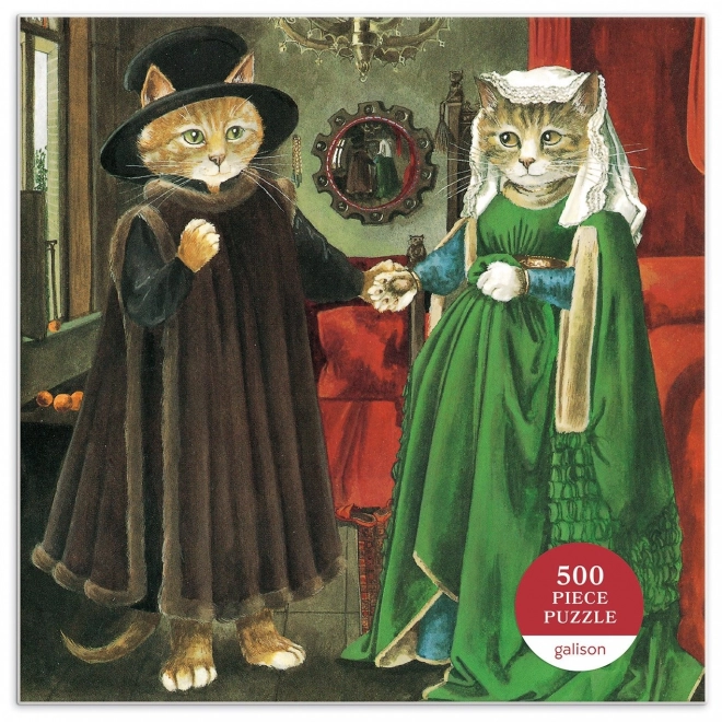 GALISON kvadratne sestavljanke Meowsterpiece: Arnolfinijeva poroka 500 kosov