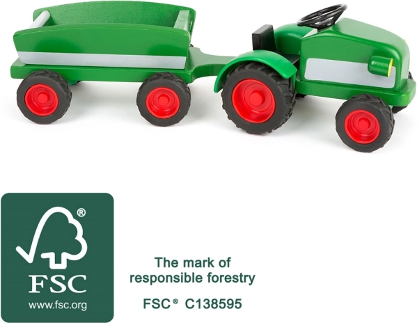 Leseni traktor s prikolico Small Foot, zelen