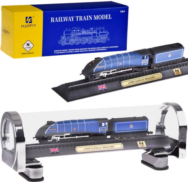 zbirateljski model lokomotive LNER Class A4 Mallard 1:160 v predstavitveni vitrini