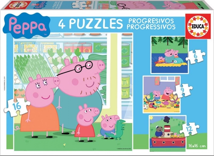 Sestavljanka EDUCA Pujsa Pepa 4 v 1 (6, 9, 12, 16 koščkov)