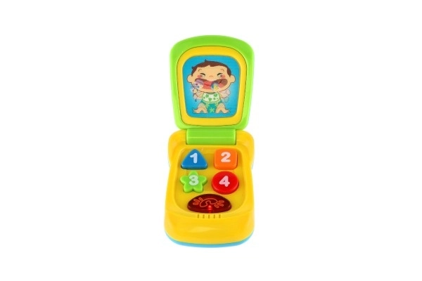 Mobilni telefon plast 14 cm na baterije z zvokom in svetlobo na kartici 11x20x5,5 cm 18m+