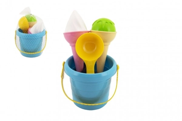 Set za pesek plastično vedro + modelčki sladoled v mrežici 12x17x12cm 12m+