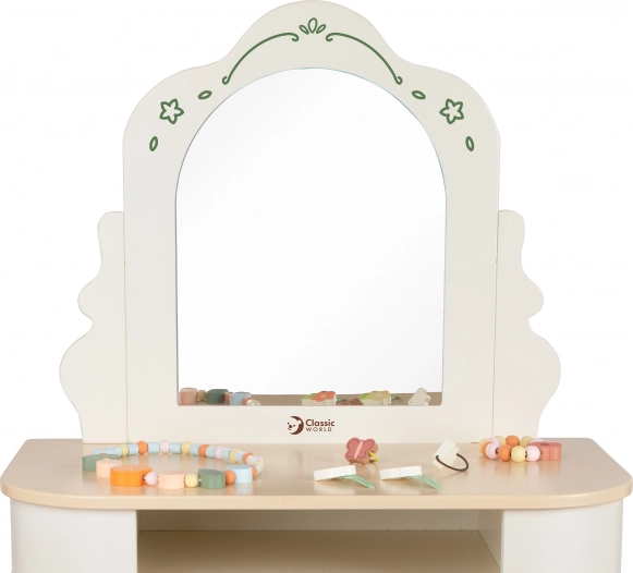 Lesena toaletna mizica z Okroglim Ogledalom in Dodatki Pastel Classic World