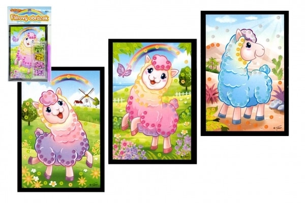 Mini slika z bleščicami lama 10x16cm 4 vrste v vrečki 24 kosov v škatli