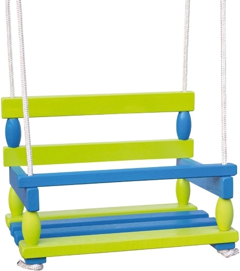 Lesena gugalnica za otroke 40 × 30 cm, nosilnost 80 kg – Modro‑zelena