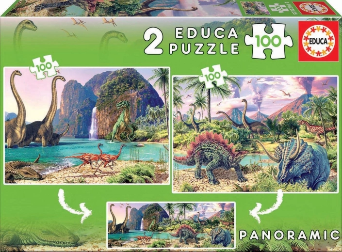 panoramske puzzle dinozavrski svet 2×100 kosov