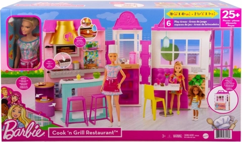 Barbie restavracija – igralni set s priborom in punčko