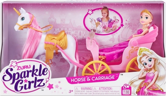 Punčka princesa z samorogom in kočijo SPARKLE GIRLZ 26,5 cm