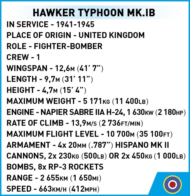 Gradbeni model Hawker Typhoon Mk.1B