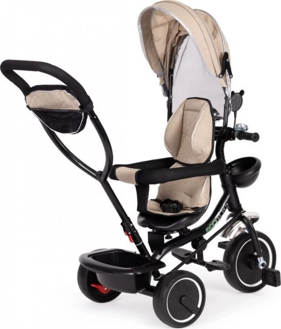 ECOTOYS tricikel s streho in vodilno palico bež barve