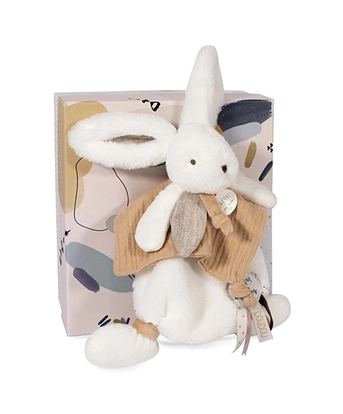 Doudou plišasti zajček z odejo bež, 25 cm